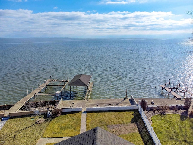 dock area featuring a water view