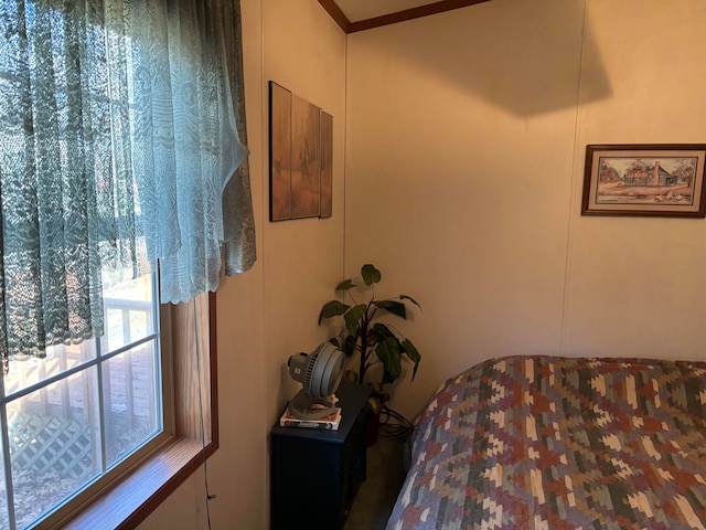 bedroom with crown molding