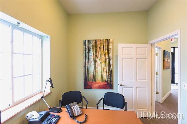 view of carpeted home office