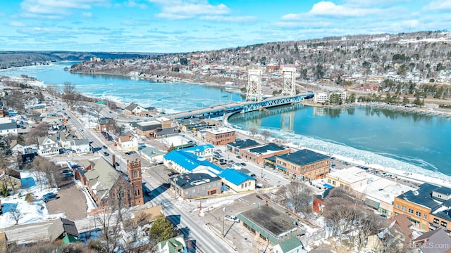 aerial view with a water view