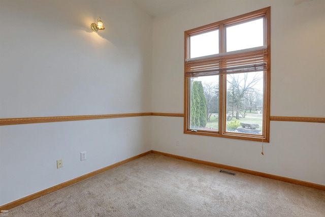 unfurnished room with a wealth of natural light and light colored carpet