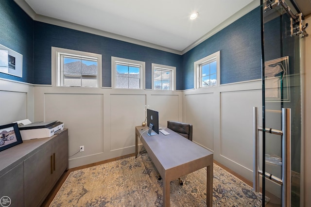 office space featuring light hardwood / wood-style floors