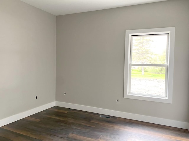 spare room featuring plenty of natural light and dark wood-type flooring