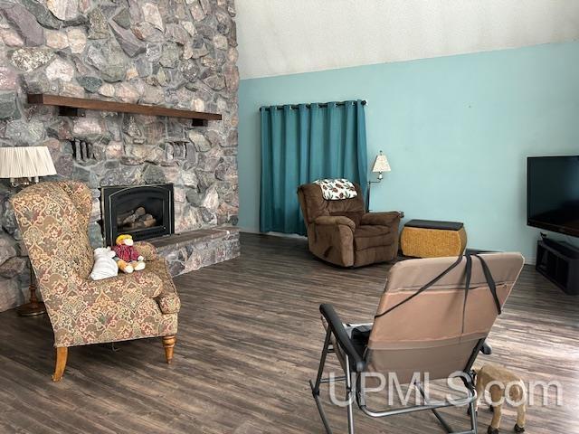 living room featuring hardwood / wood-style floors and a fireplace