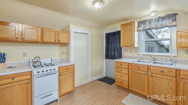 kitchen featuring sink and white range with gas cooktop