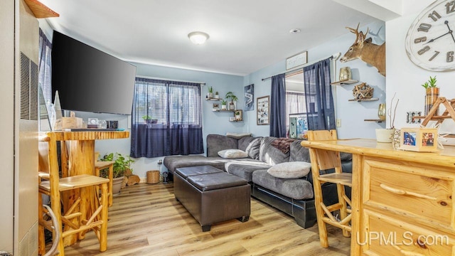 living room with light hardwood / wood-style floors