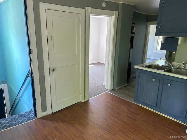 interior space with dark carpet and sink