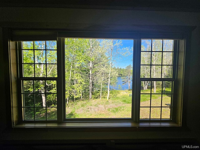 room details featuring a water view