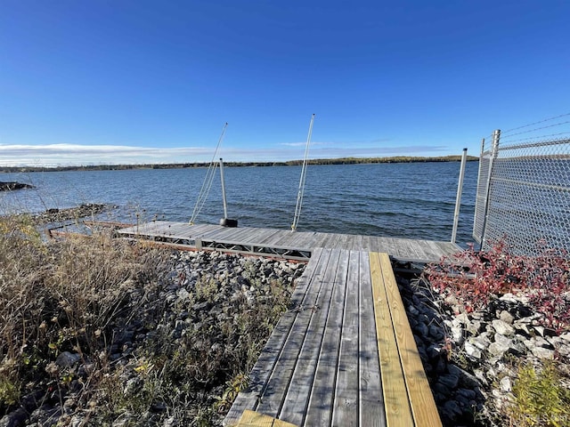 dock area with a water view