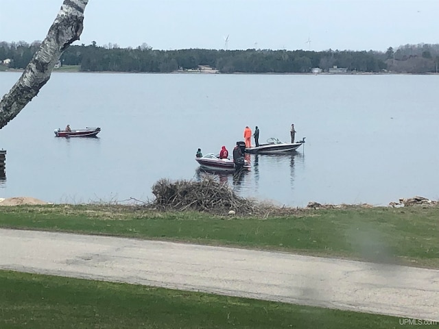 view of dock with a water view