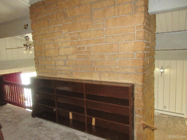 details featuring ceiling fan and carpet floors