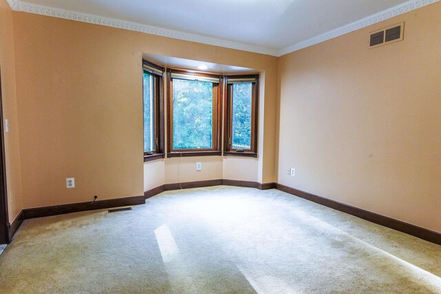 carpeted empty room with ornamental molding