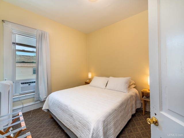 carpeted bedroom featuring cooling unit