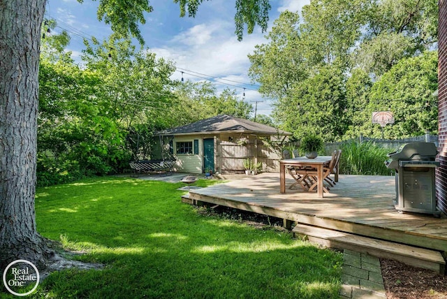 view of yard featuring a wooden deck