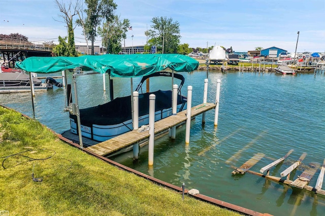 dock area with a water view