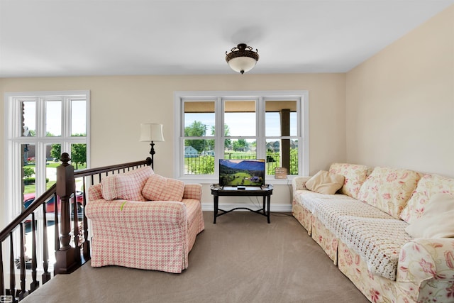 living room featuring carpet and a wealth of natural light