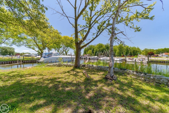 view of yard with a water view