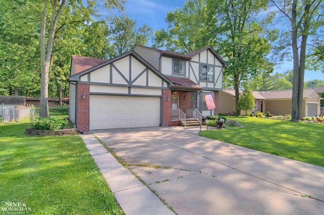 tudor house featuring a front yard