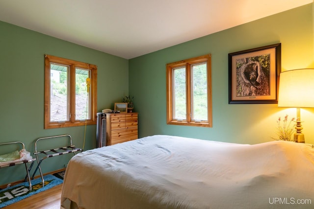 bedroom with wood-type flooring