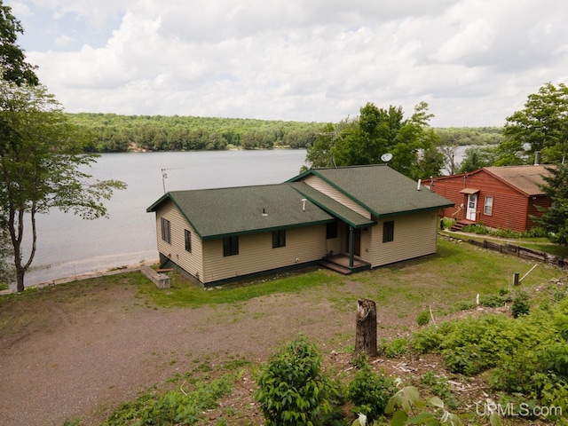 exterior space featuring a water view