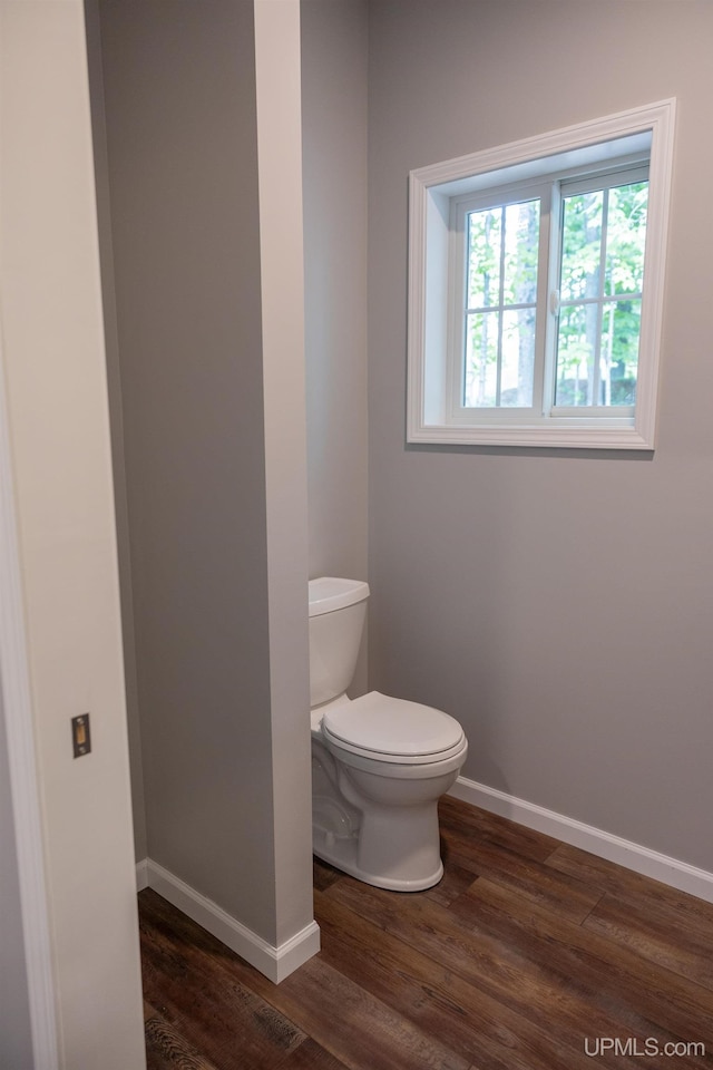 bathroom with wood-type flooring and toilet