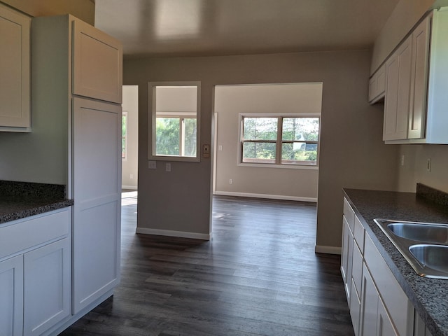 kitchen featuring sink, dark wood-type flooring, and white cabinets