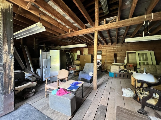 interior space with wooden walls