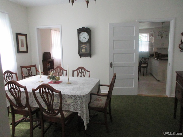 dining space with carpet flooring