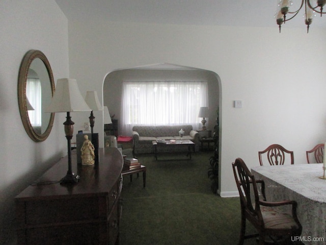 dining space featuring carpet flooring