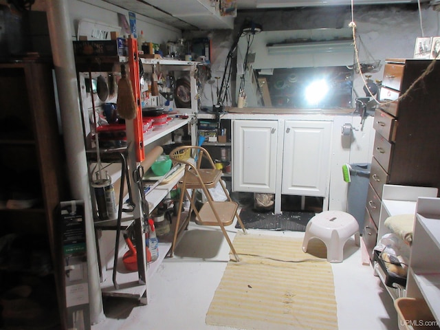 basement with a workshop area