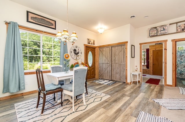 dining area with a chandelier and hardwood / wood-style flooring