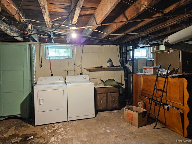 basement featuring separate washer and dryer