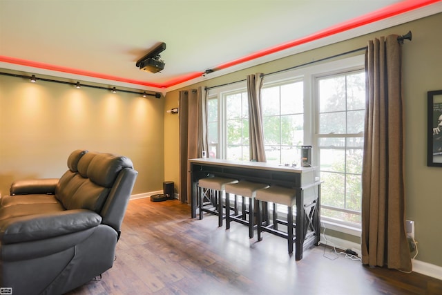 interior space with dark wood-type flooring