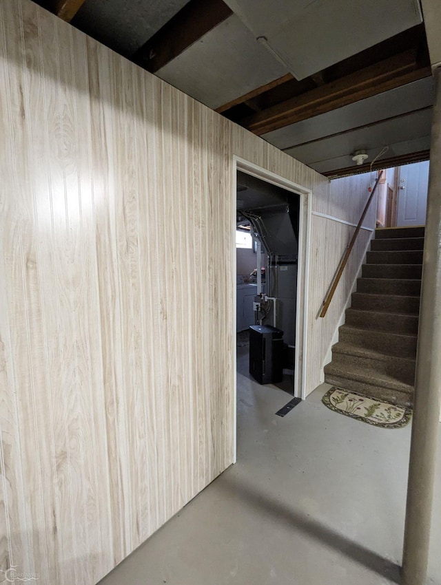 basement with wood walls