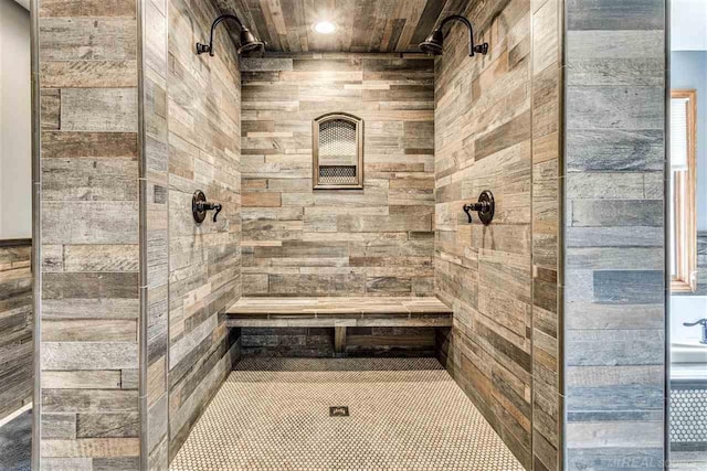 full bathroom with a stall shower and a sauna