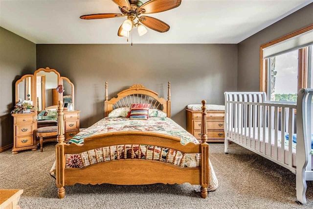 bedroom with carpet floors and ceiling fan