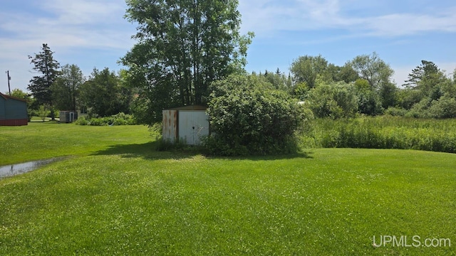 view of yard featuring a storage unit