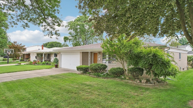 ranch-style house with a front lawn and a garage