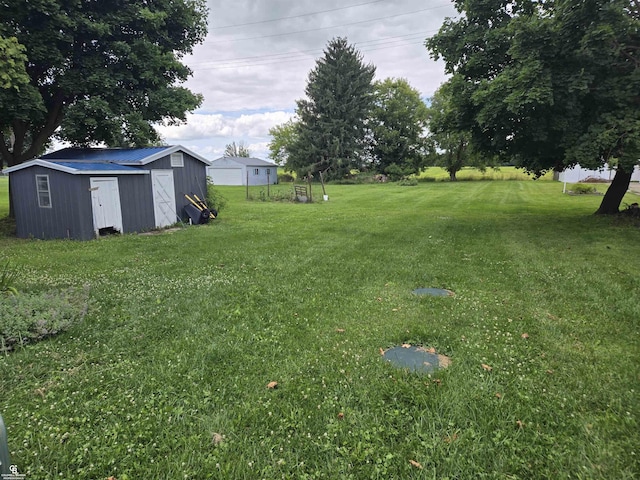 view of yard with a shed