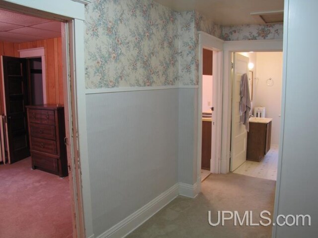 hallway with carpet floors