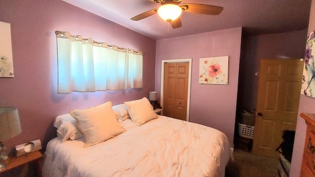 bedroom featuring a closet and ceiling fan