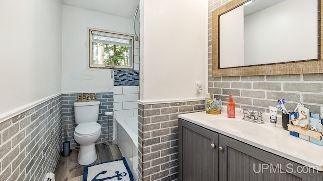 bathroom with vanity, toilet, and a bathtub