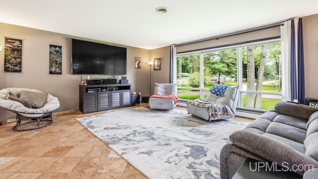 living room with a baseboard radiator