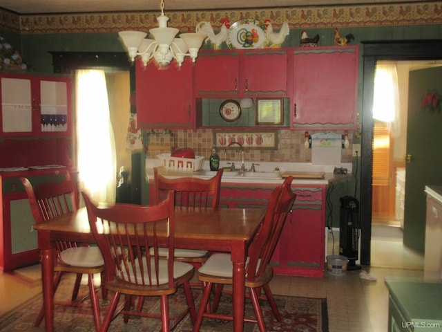 tiled dining area with sink