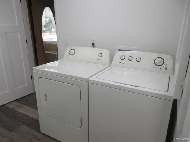 washroom featuring independent washer and dryer and dark hardwood / wood-style flooring