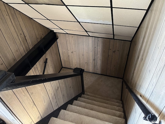 501 E N St, Ishpeming, MI 49849 - stairway featuring wood walls and a paneled ceiling