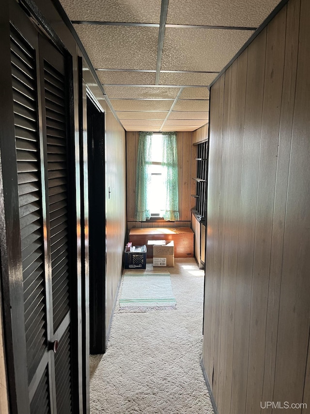 501 E N St, Ishpeming, MI 49849 - corridor featuring carpet floors and wooden walls