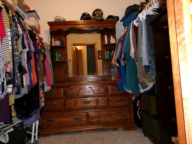 spacious closet featuring light carpet