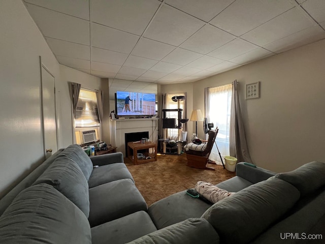 living room featuring cooling unit and carpet flooring