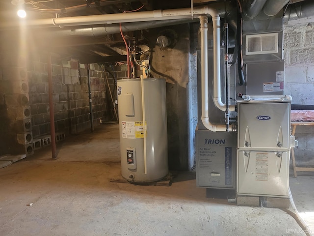 utilities featuring heating unit and electric water heater